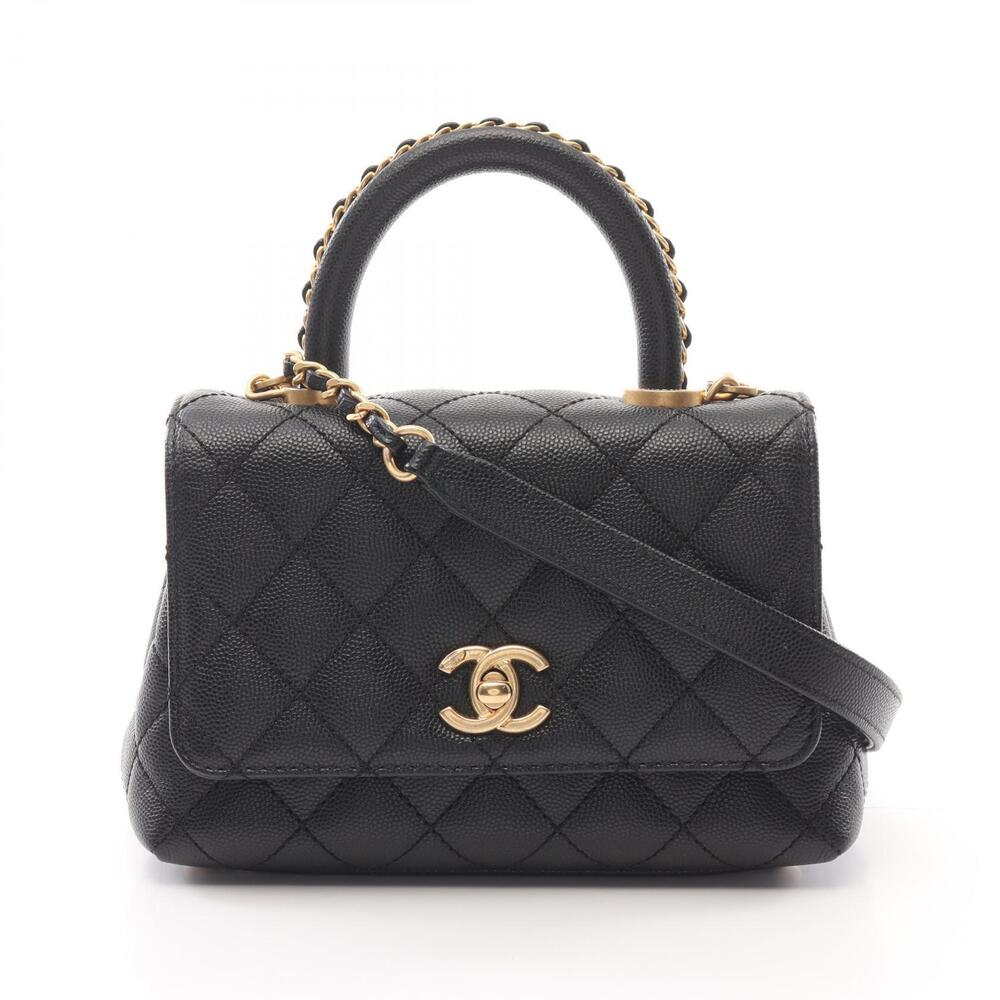 Chanel Coco Handle Top Handbag Leather Grained Calfskin Black